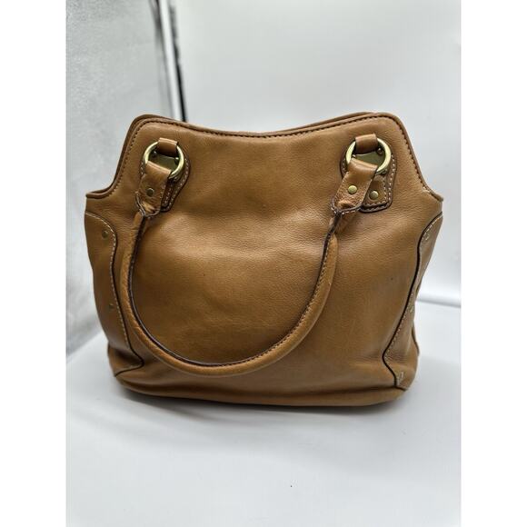 Vintage Michael‎ Kors Tan Leather Brass Handbag Rare Find Large Tote Y2K 90s - Picture 2 of 6